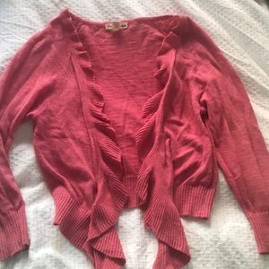 Coral Cropped Cardigan with Cute Ruffle Detail